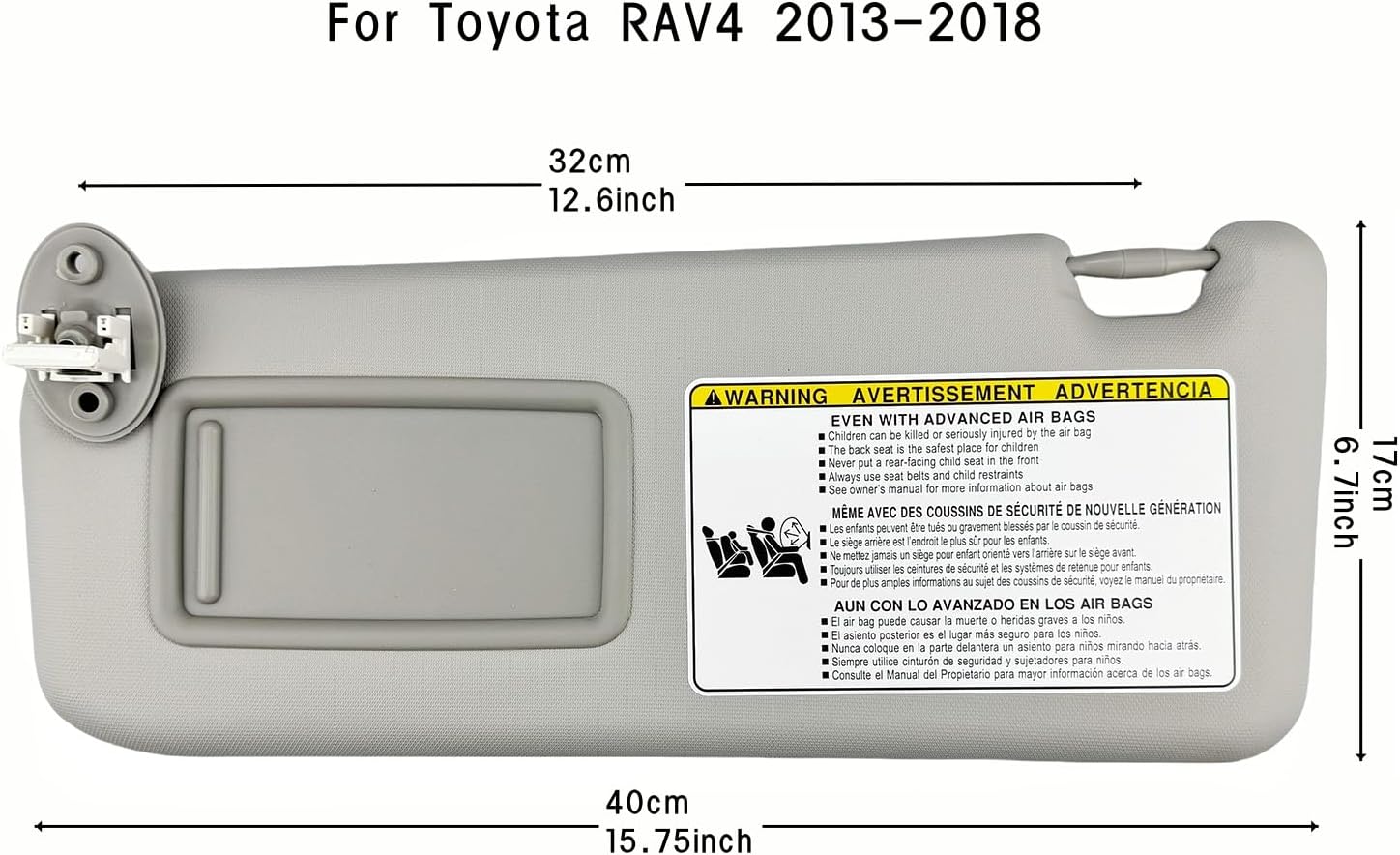 Left Driver Side Sun Visor for Toyota RAV4 2013 2014 2015 2016 2017 2018, Leather Surface Sunvisor Replacement with Vanity Mirror, Clip and Screws, Replaces OEM 74320-42595-B0 (Gray)