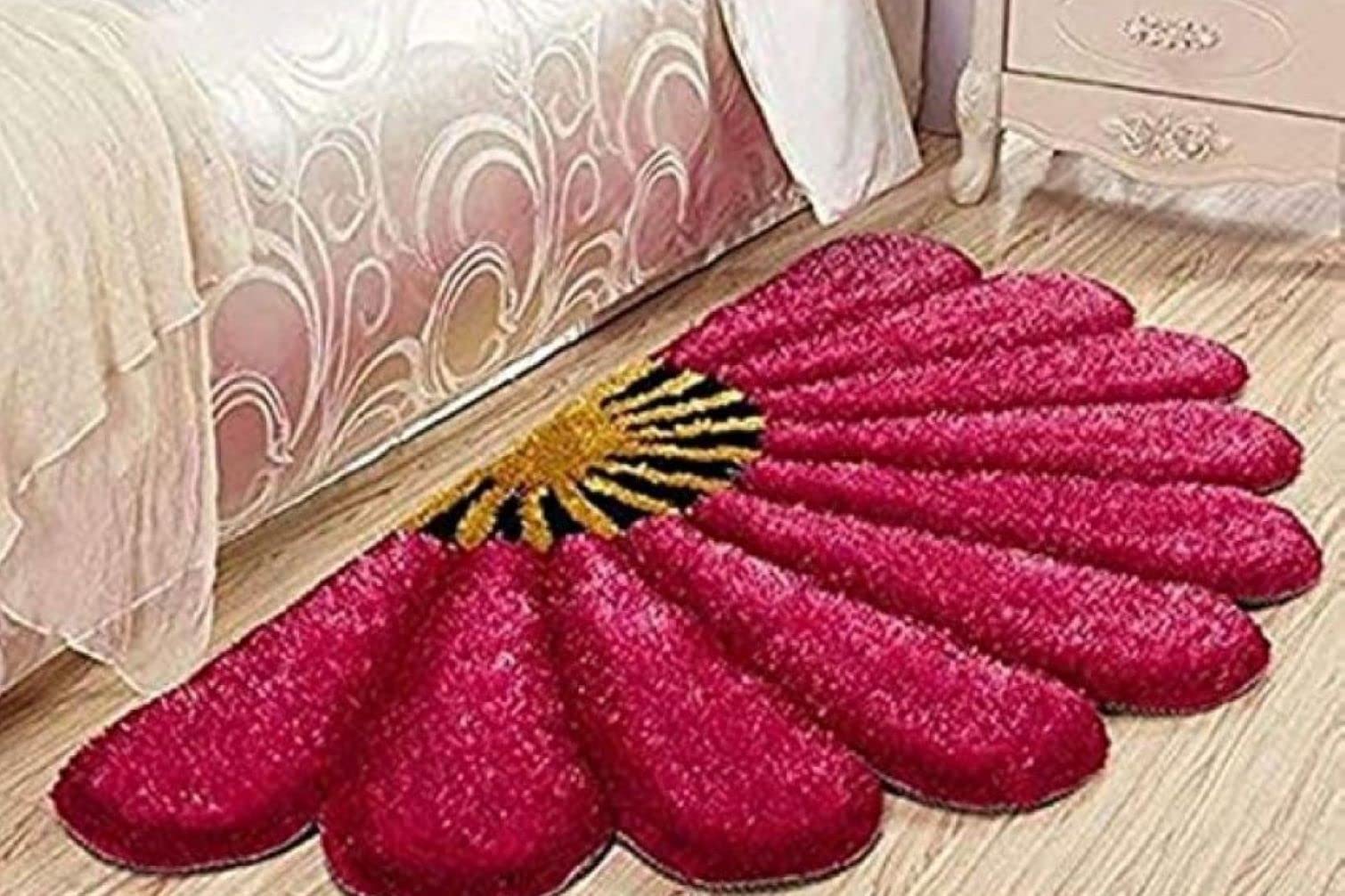 ROSSLYN Products Microfiber Half Round Dark Shaggy Entrance Anti Skid Sunflower Area Rug Mats for Living Room Bedroom Computer Chair Door, 16x32 inch (pink) (B0B7DTC158) Amazon Price History, Amazon Price Tracker