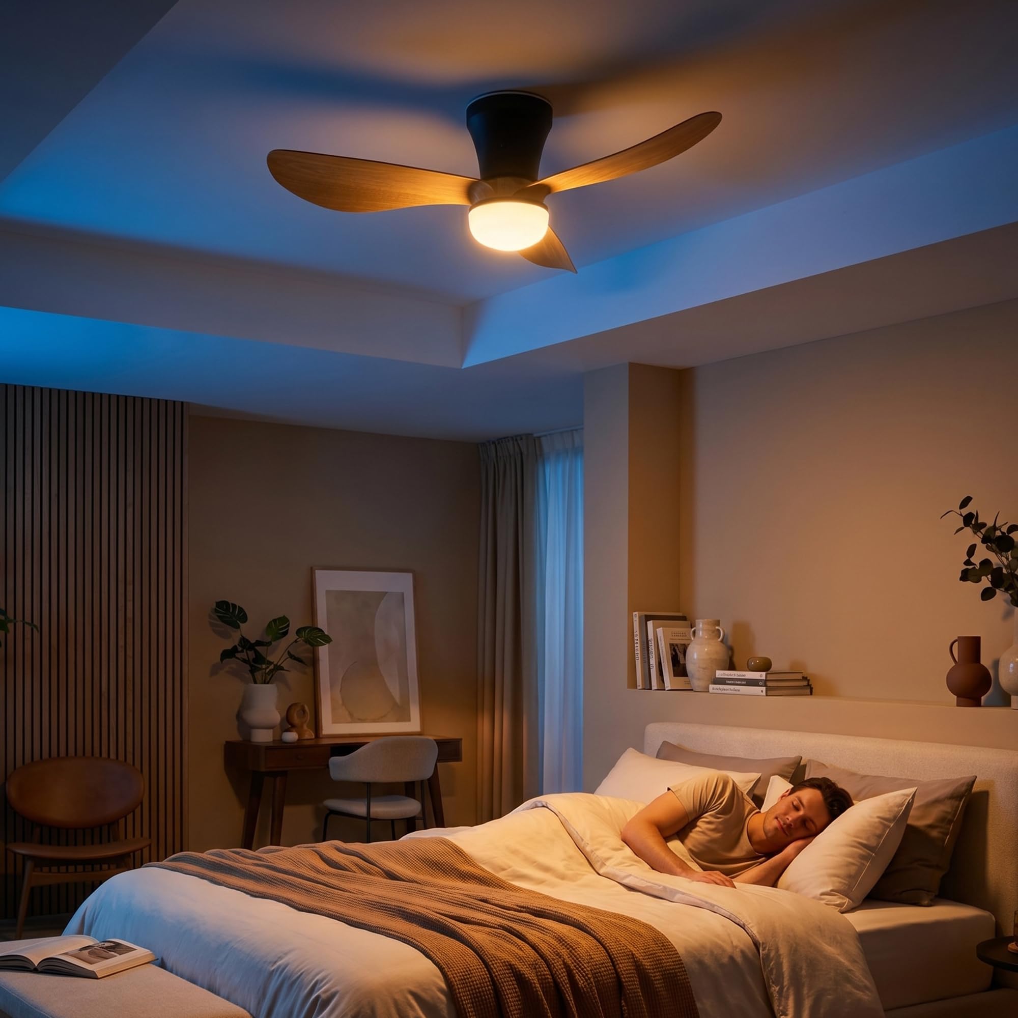 BRILONER - LED Deckenventilator mit Beleuchtung, Fernbedienung, Leiser DC-Motor, 3 Geschwindigkeiten, CCT, Dimmbar, Lampe mit Ventilator, Ventilator Deckenleuchte, Deckenlampe, 78x26 cm, Schwarz-Holz