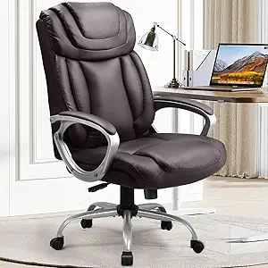 COMHOMA Ergonomic Office Chair Wheels Home Office Desk Chairs Comfy Back Support PU Leather Executive Office Chair with Headrest Padded Armrests Height Adjustable Tilt Swivel Rolling Reclining Seat