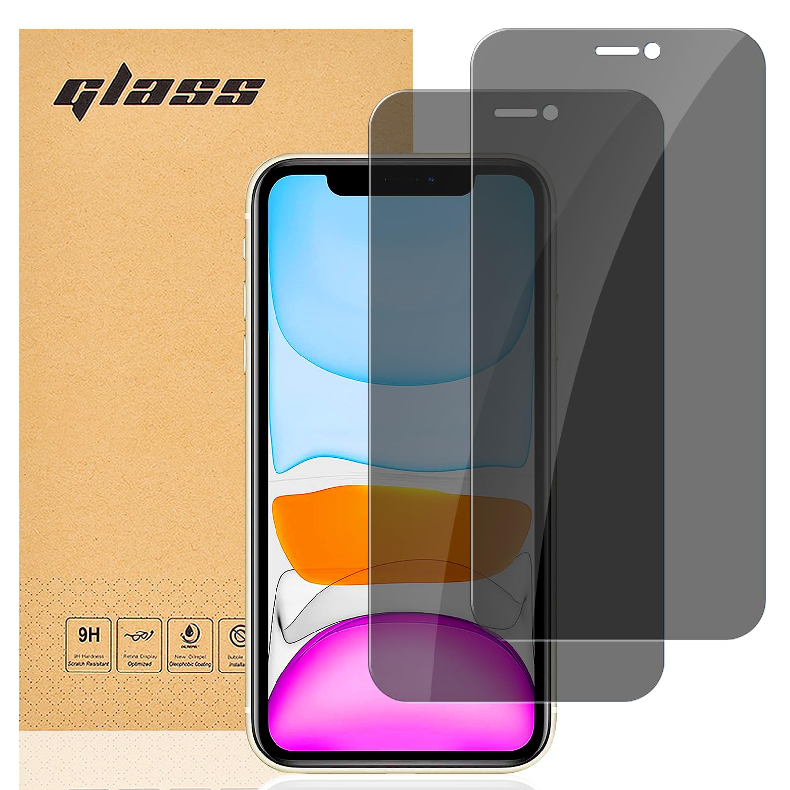 gueche Protector Pantalla de Privacidad para iPhone XR, iPhone 11, Antiespia Cristal Vidrio Templado con Marco de Instalación Fácil, 2 Unidades
