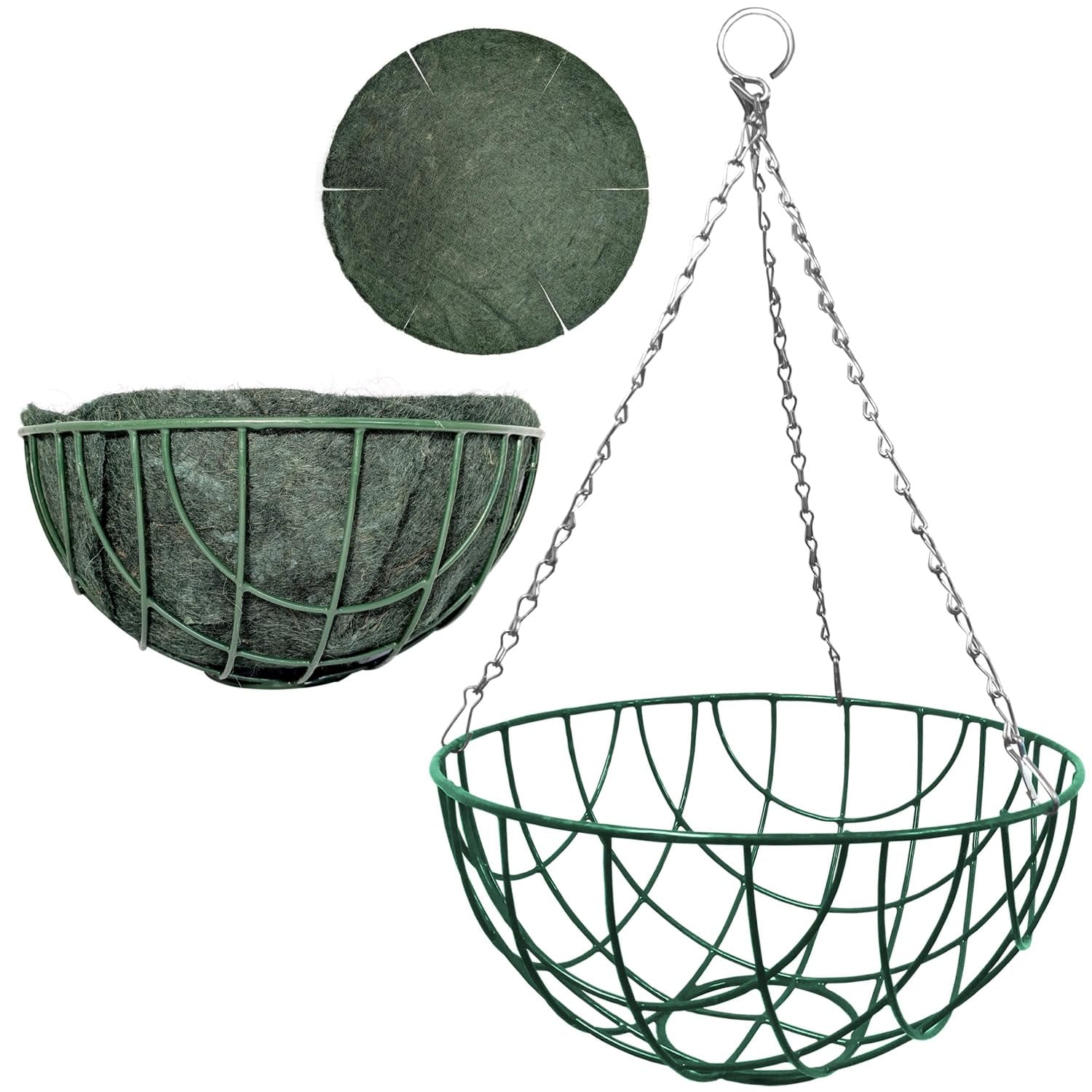 Elixir Gardens Green Hanging Basket Various Widths 12-18" Optional Liners and Brackets | 18" with Liner x20