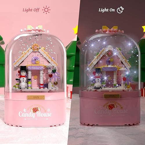 Miniatura 4 de BOZOBO Juguetes de construcción de Navidad, caja de música de nieve a la deriva juego de bloques de construcción con luz, kit de casa de pan de