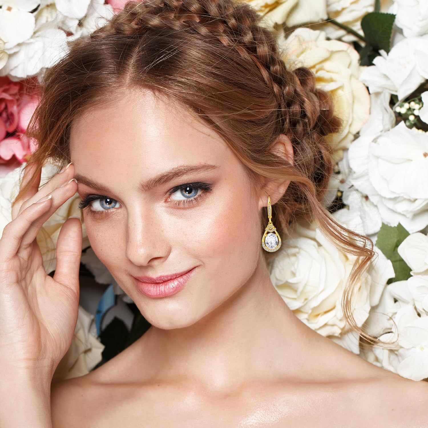 Valentine's Day Gifts for Women |18K G Plated Sterling Silver Birthstone Teardrop Leverback Drop Earring for Women Lady | Wedding Jewelry Gifts for the Bride | Hypoallergenic Oval Cut CZ Earrings - Image 3