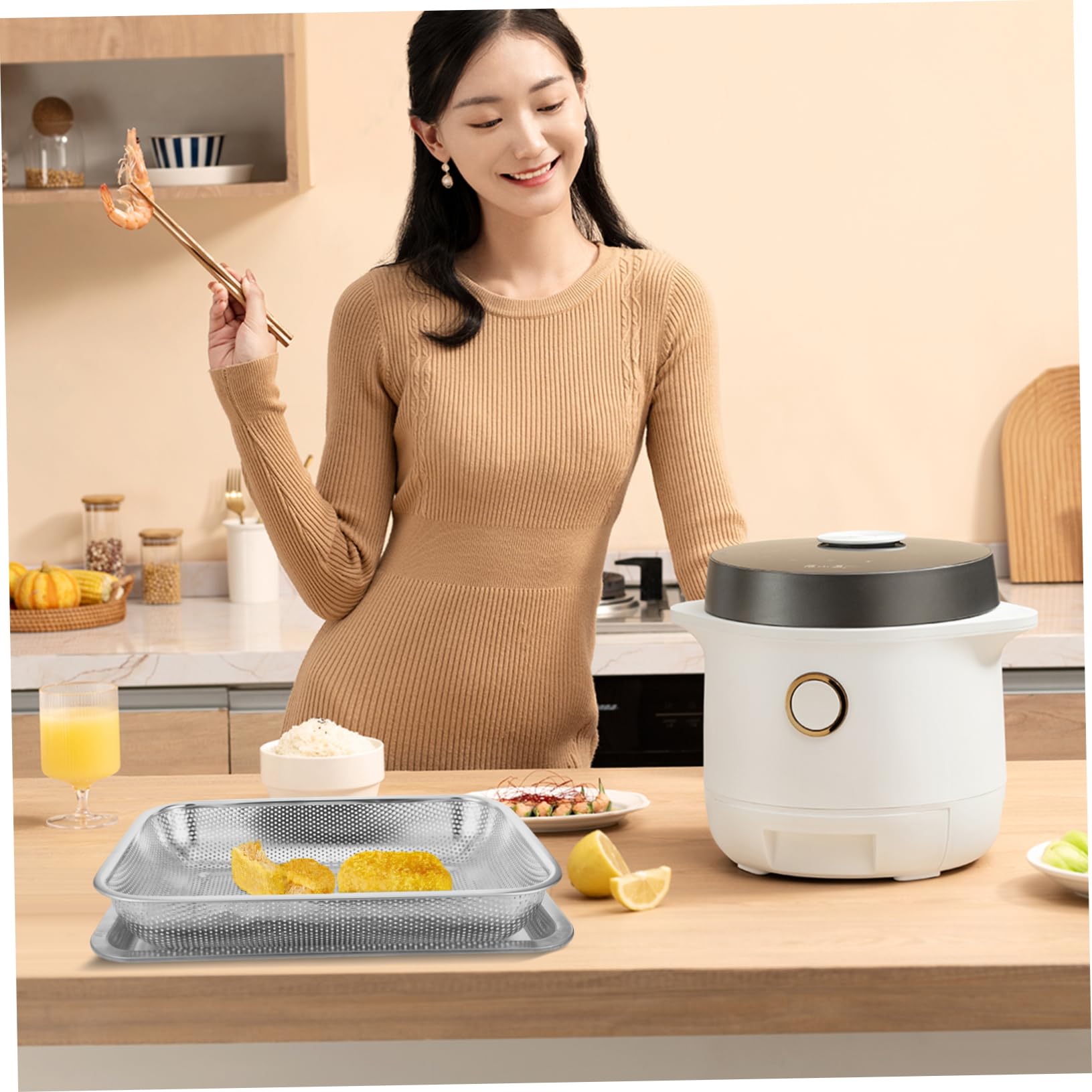 Cabilock Cestas De Metal para Freidora De Aire Cesta para Freír Antiadherente para Pollo Fideos y Alimentos