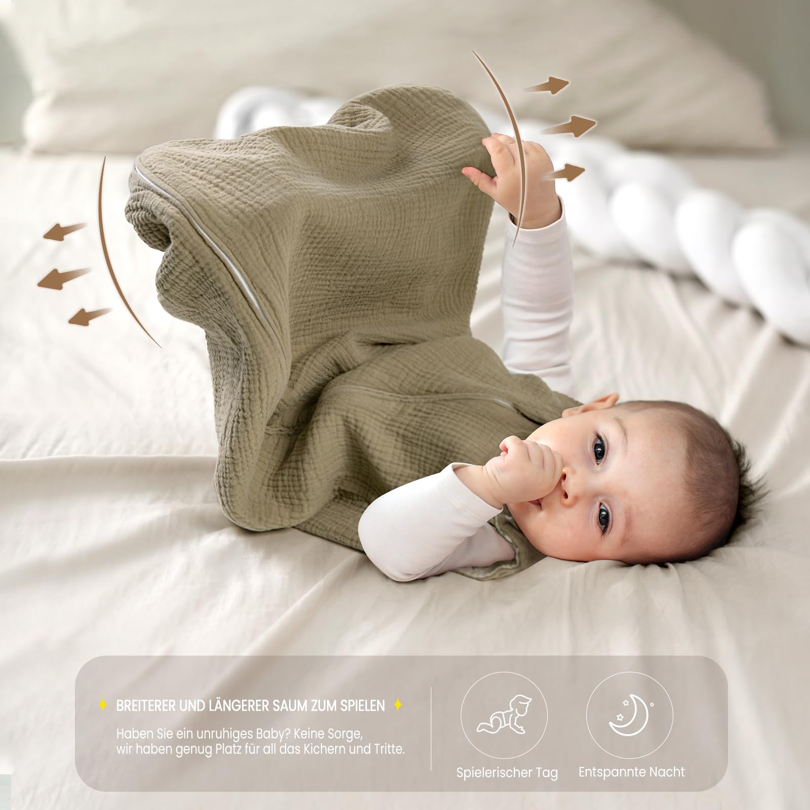 lulumoon Gigoteuse bébé de 3 à 9 Mois : Gigoteuse en Mousseline pour garçons et Filles ; Gigoteuse bébé en Coton pour Chambre d'enfant de 70 cm, Toute l'année