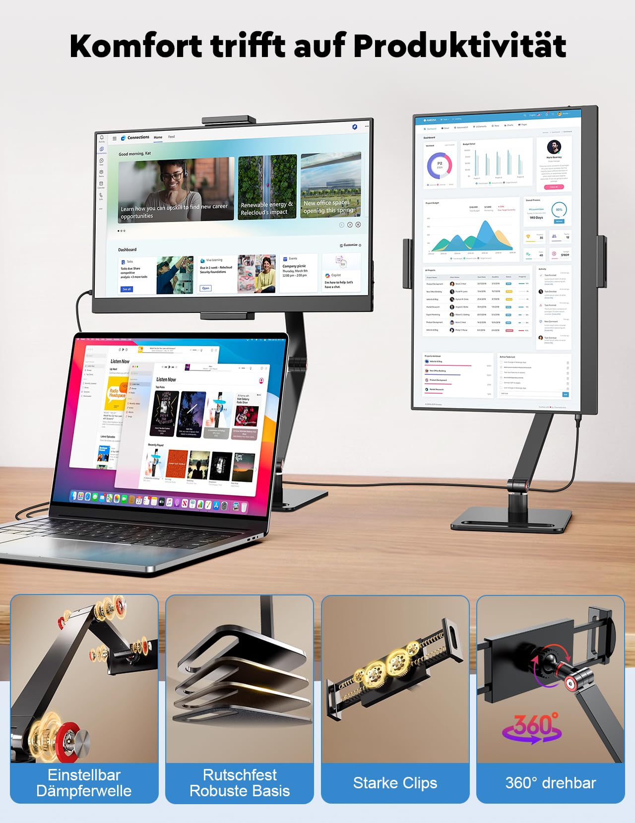 MAGICRAVEN Tragbarer Monitore 15.6“ 1080P FHD Laptop Bildschirm Erweiterung Monitor IPS Screen, Laptop Monitor mit Lautsprecher, Bildschirm für Laptop/PC/Telefone/PS45/X-Bo mit HDMI/USB C & Halterung