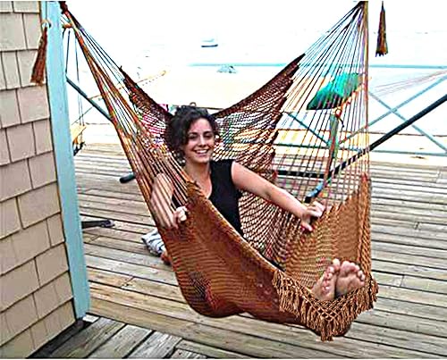 Miniatura 39 de Chihee Silla de hamaca súper grande, sillas colgantes de cuerda de algodón hilado suave, plegable y resistente, barra separadora de metal, asiento