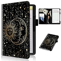 Vista 45 de Libros para camarera con bolsillo con cremallera, diseño floral de hongos, luna, serpiente, libro de camarera de cuero, organizador de dinero