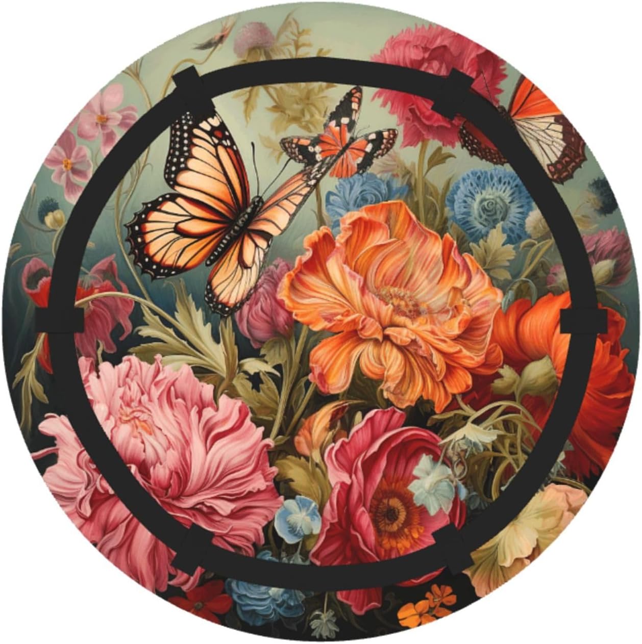 Foldable Flowers and Butterfly Print 2-in-1 Portable Picnic Blanket Tote Bag Outdoor Camping Beach Park Mat