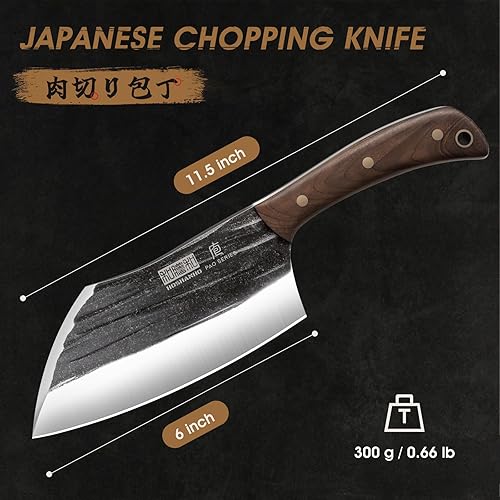 Miniatura 4 de HOSHANHO Cuchillo de carnicero de 6 pulgadas, cuchillo de carnicero para cortar carne vegetal forjada a mano, cuchillo de carnicero para cortar