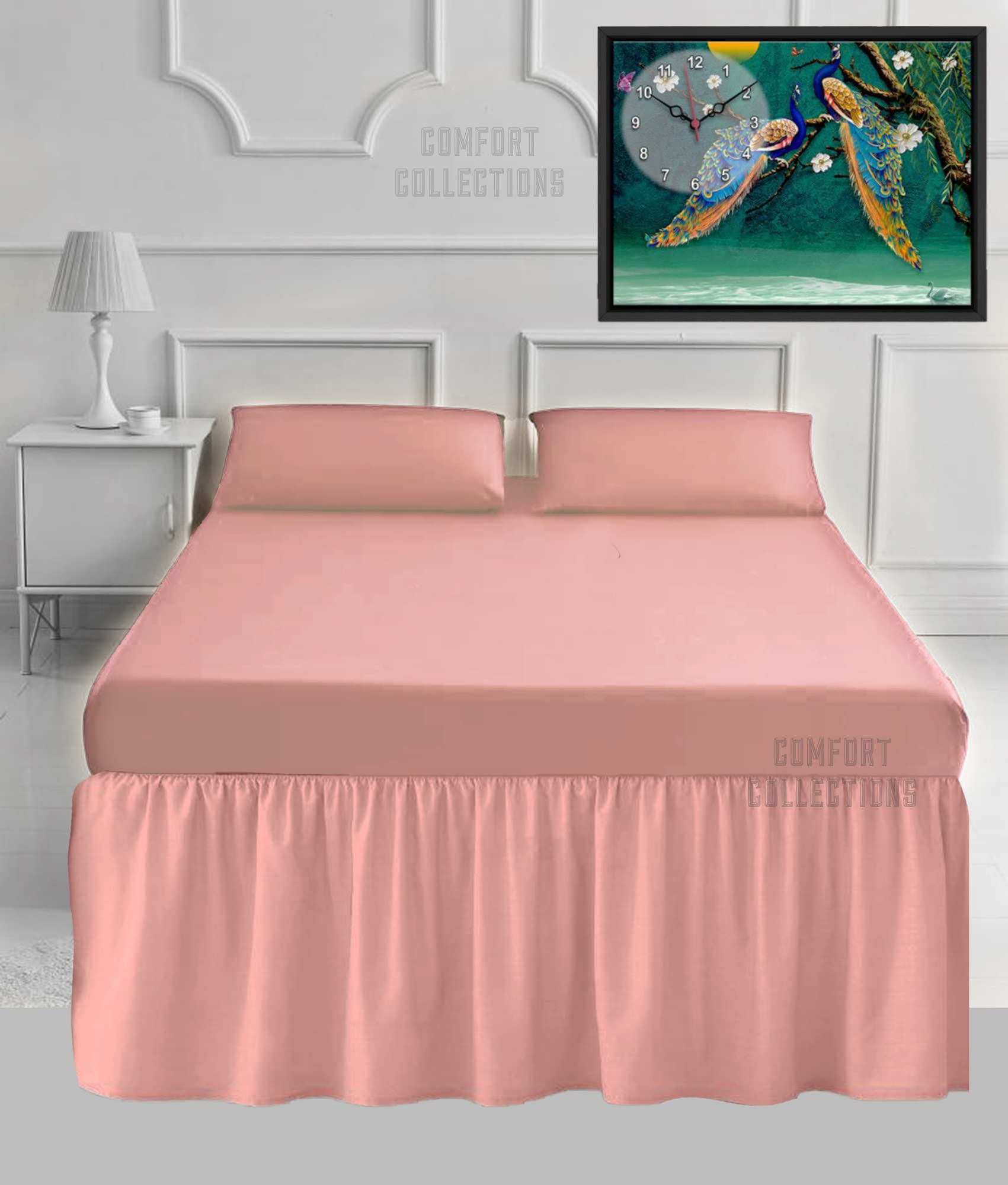 100% Poly Cotton Plain Dyed Percale Easy Care Sheets 16" Frilled Base Valance Sheet Peach Superking