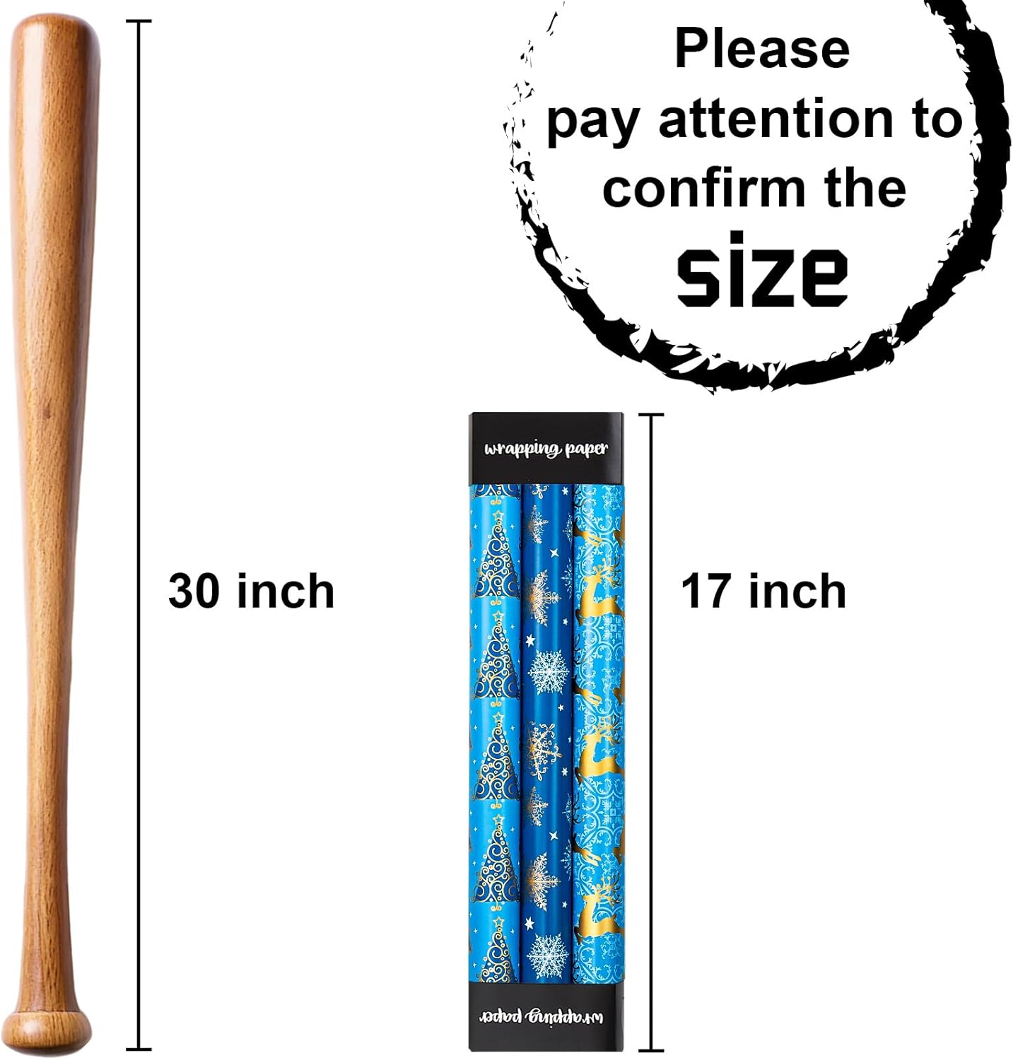 Merture Gold and Blue Christmas Wrapping Paper Roll Set - 3 Rolls -17 In X 120 In, Boho Design Gift Wrap with Golden Reindeer, Snowflake, Tree, ”Merry Christmas“ for Winter, New Year