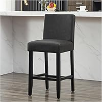 Vista 17 de Taburetes de bar de piel sintética de 26 pulgadas, modernas sillas de bar tapizadas de altura de barra, taburetes de bar con patas de madera maciza