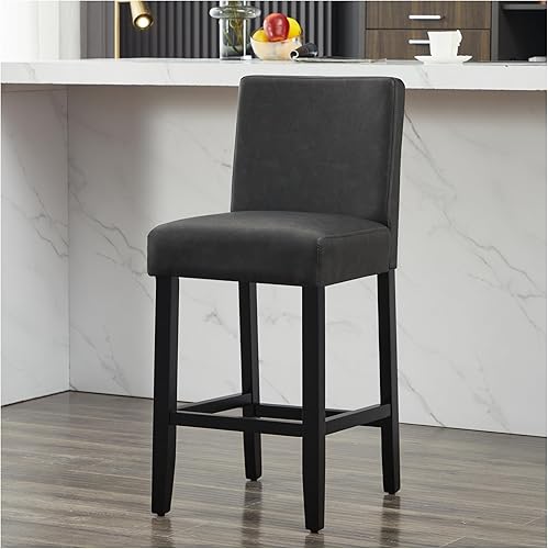 Miniatura 14 de Juego de 2 taburetes de bar de piel sintética de 26 pulgadas, modernas sillas de bar tapizadas de altura de barra, taburetes de bar con patas de