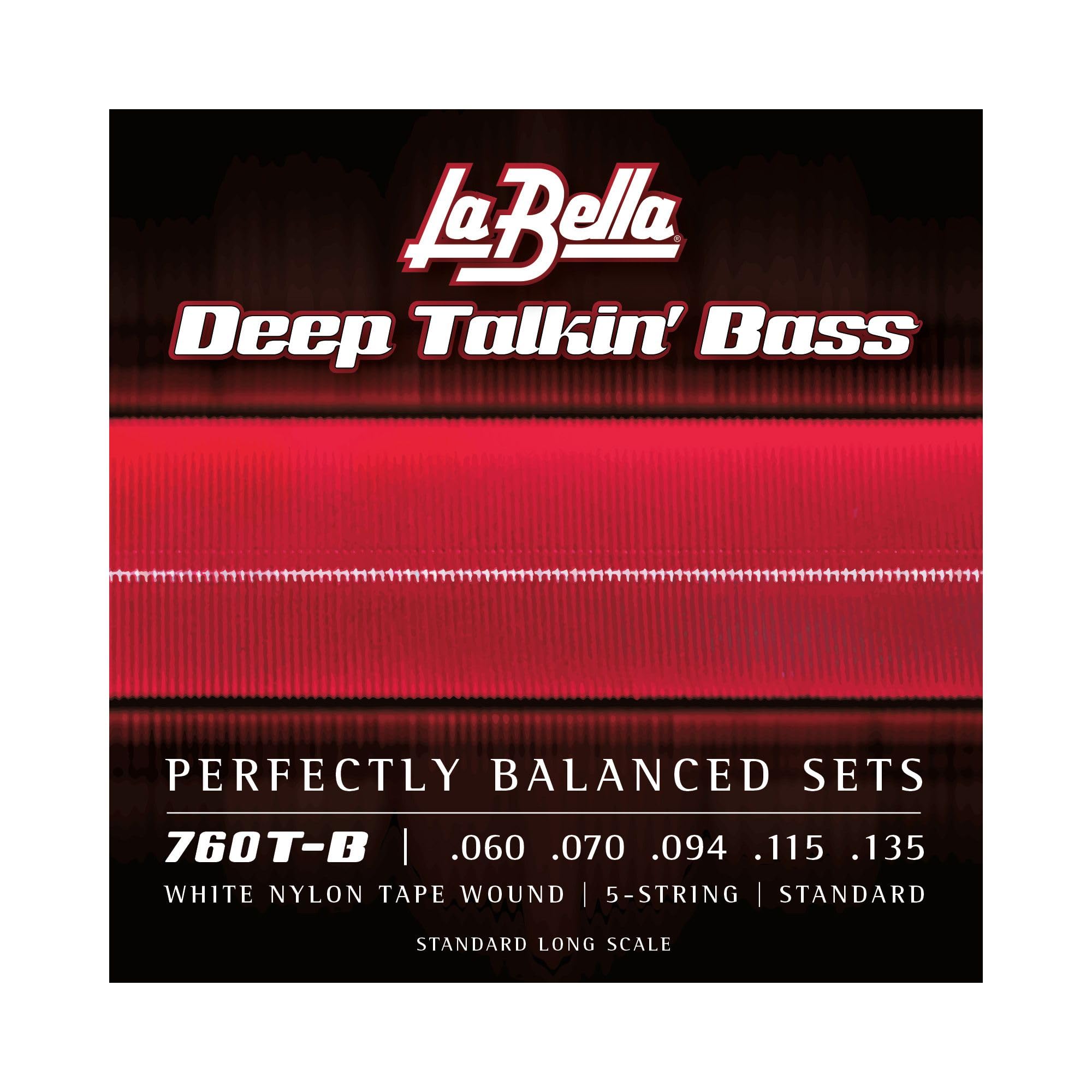 La Bella Strings »DEEP TALKIN' BASS - 760T-B WHITE NYLON - 5-STRING E-BASS« Corde per Basso Elettrico 5-Corde - White Nylon Tape Wound - Standard: 060-135