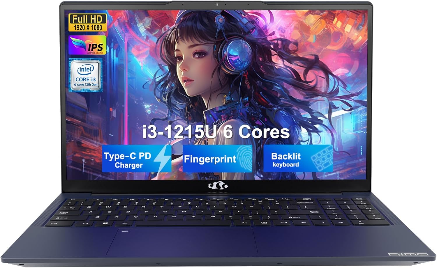 NIMO 15.6" FHD IPS Student-Laptop-Computer - Intel Core i3-1215U(Beat i5-1135G7, 6 Cores Up to 4.4GHz), 16GB RAM 1TB SSD, 65W Type-C Charger, 2 Years Warranty, Fingerprint, Backlit Keyboard, Wi-Fi 6