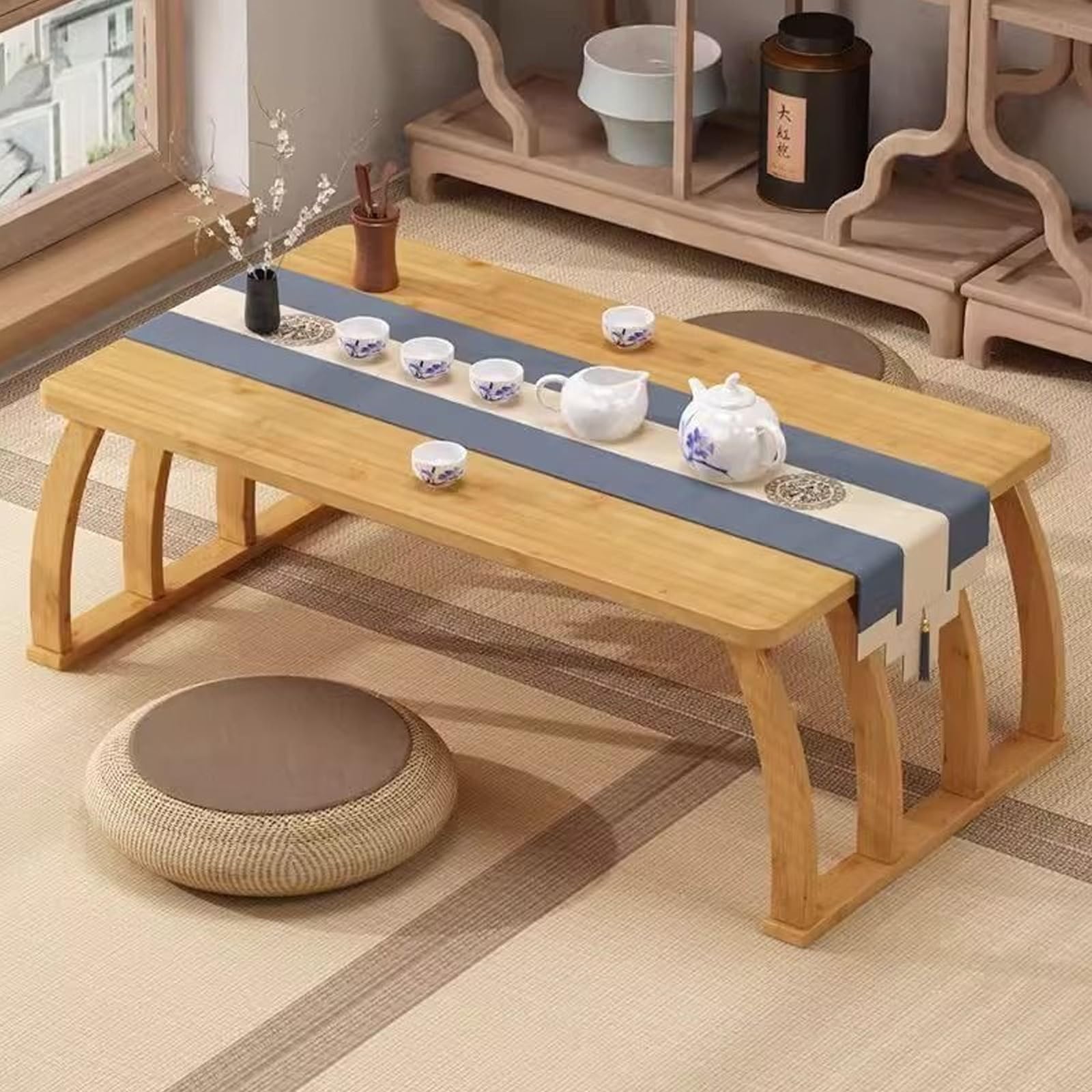 Japanischer Stil Niedriger Tisch, Couchtisch Vintage Aus Bambusholz, Japanischer Teetisch, Tatami Tisch für Wohnzimmer, Erkerfenster, Büro(Natural,80 * 37 * 31cm)