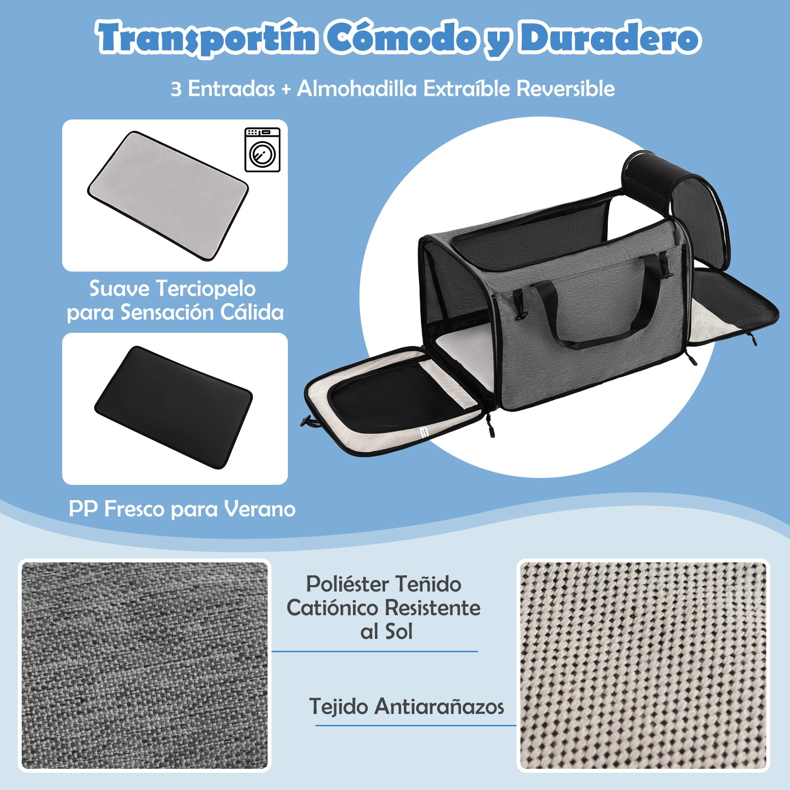 COSTWAY Transportín Plegable con Ruedas para Mascotas, Bolsa Trasportín de Viaje para Perros Gatos, Transportador con Almohadillas y Manija Telescópica para Mascotas Pequeñas Medianas
