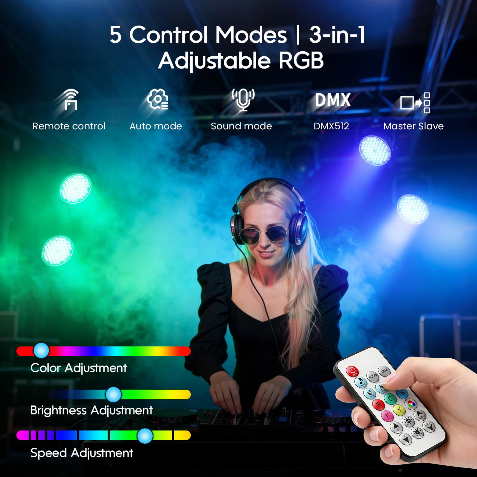BETOPPER LPC018 Luce PAR LED RGB DJ, 54×1W Faro PAR Slim con DMX512, telecomando e sound attivo, illuminazione palco e uplighting per feste, matrimoni, chiesa, discoteca (4)