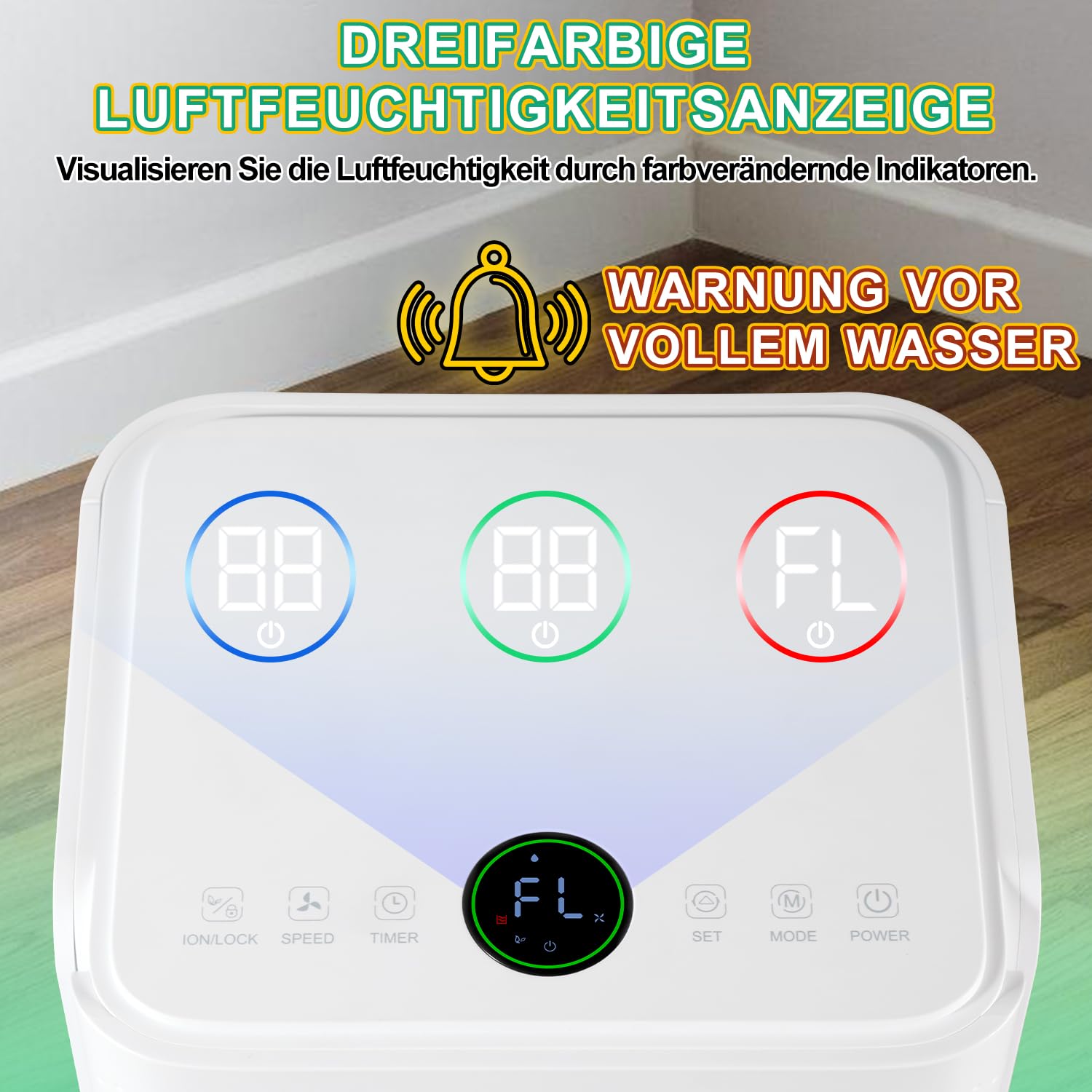 Déshumidificateur 16L/24h LEENON - Silencieux, 3 Modes, Minuterie, Séchage Linge, Pour 35 M²