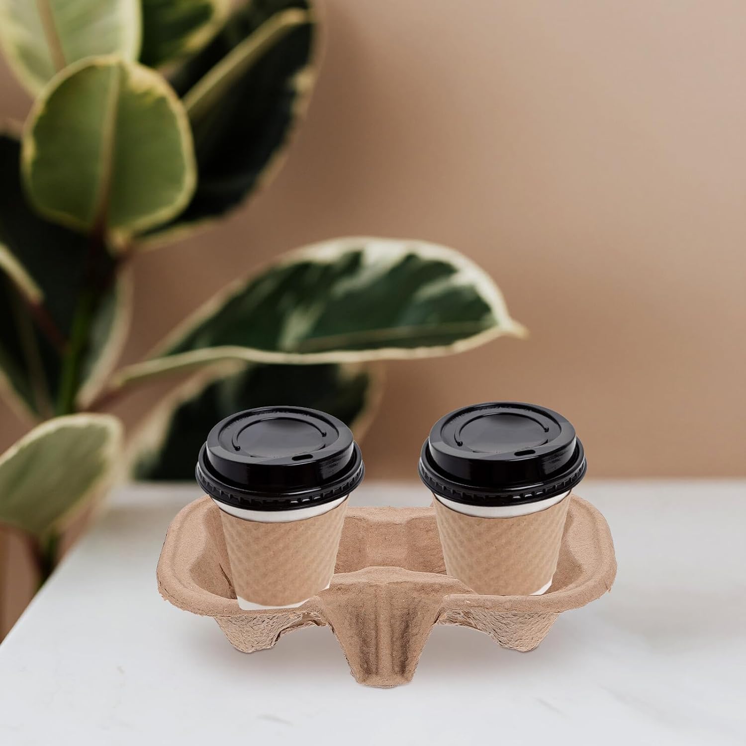 50pcs Biodegradable Paper Pulp Cup Carrier Tray Drink Holder for Takeout Coffee Beverages Stable Spill-Resistant Beverage Caddy for Hot Cold Drinks