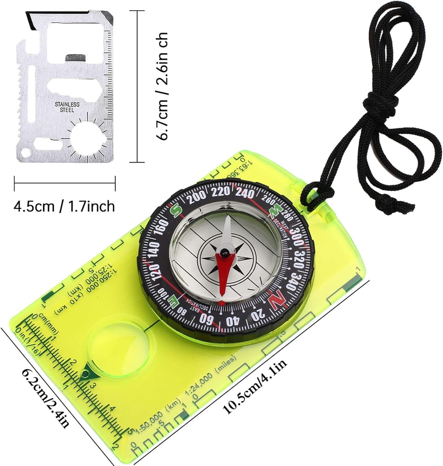 Boussole Multifonction Militaire Avec Règle, Miroir Et Loupe - Pour Randonnée, Camping, Orientation - En Plastique ABS Léger