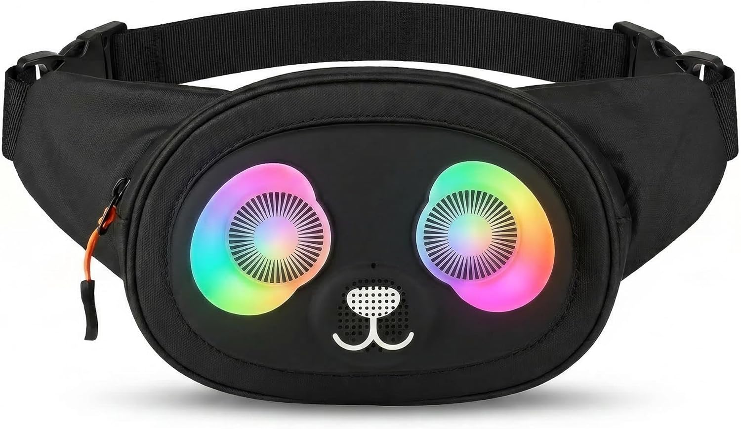 Gelrova LED Fanny Pack with Speaker & Music Sync Eye Lights - Rain Resistant Crossbody Waist Bag, Quick-Release Strap for Casual Outings, Night Jogger Accessories