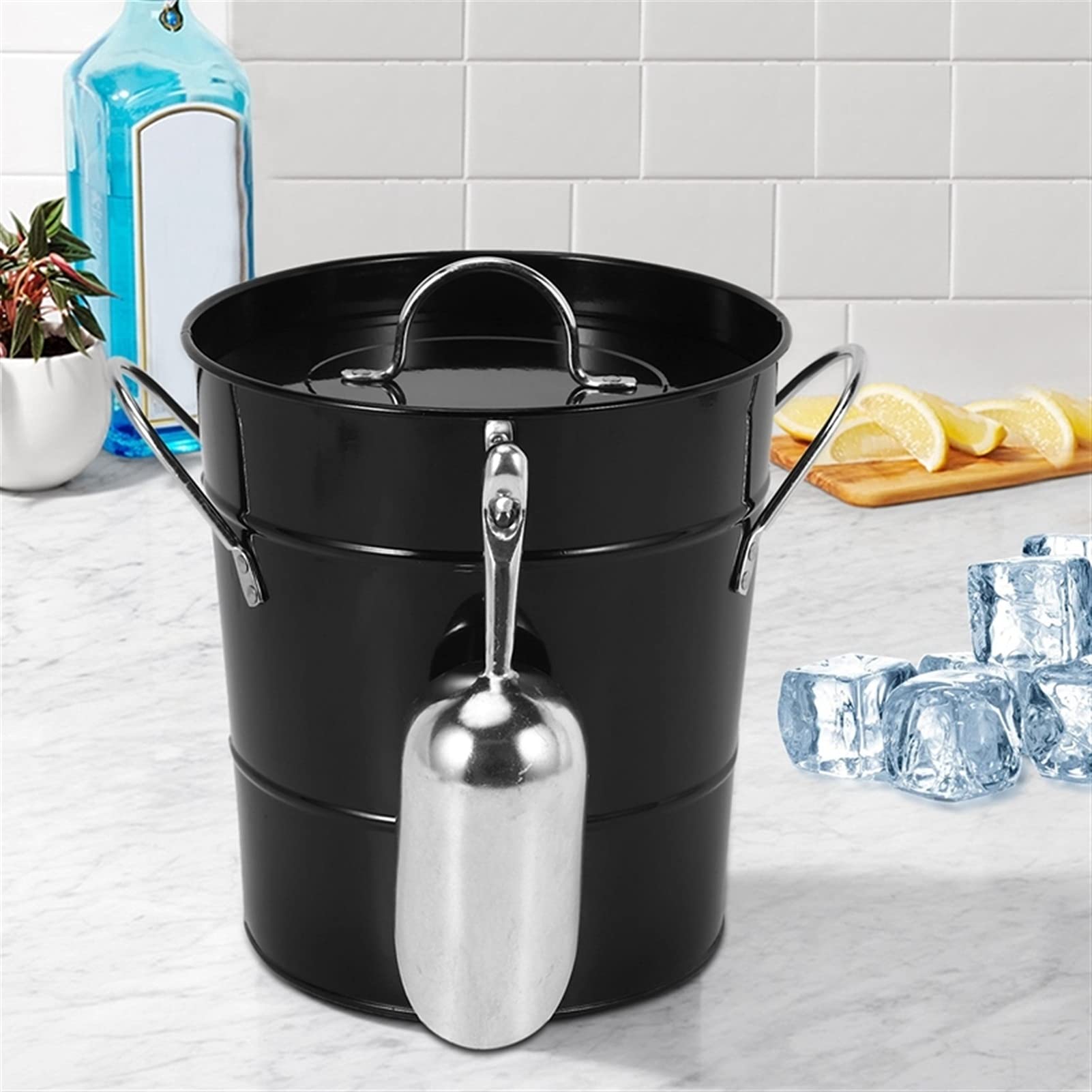 Cubitera/Enfriador Cubo de hielo engrosado negro simple con tapa con pala de hielo cubeta de hielo Cubo de hielo portátil Barra de hielo Cubierta de cerveza Contenedor de hielo Cubiteras Botellas