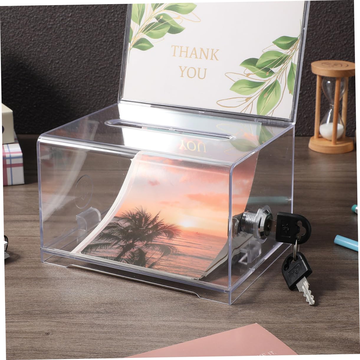 NUOBESTY 2ensembles Boîte à Cartes De Visite Organiseur Portable Avec Serrure Lot De Boîtes De Rangement Pour Cartes De Visite Et Bureau