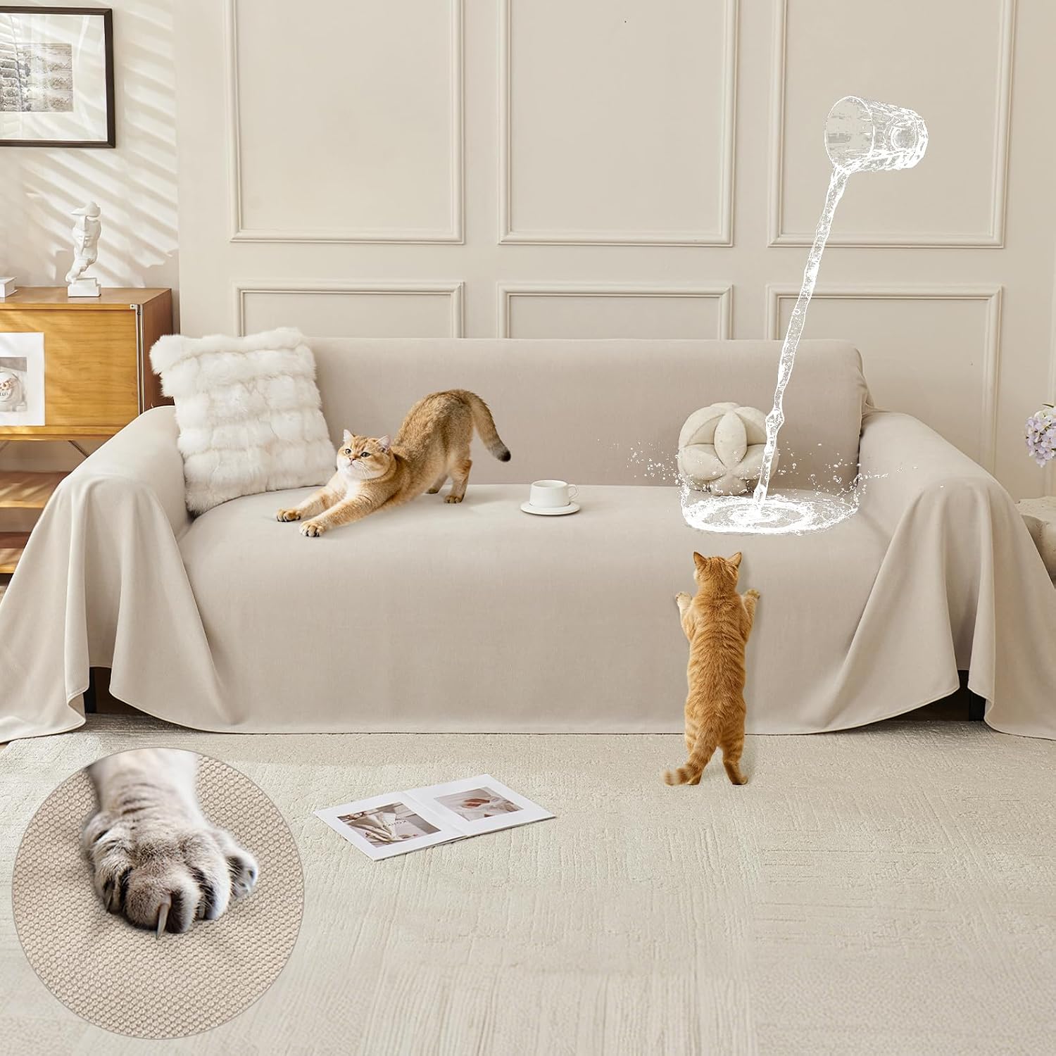 OstepDecor Water Resistant Sofa Cover 2 Seater – Heavy Duty Cat Scratch Resistant Sofa Cover for Dogs, Non-Slip Pet Furniture Protector, Washable Loose Settee Cover (180x260cm, Khaki)