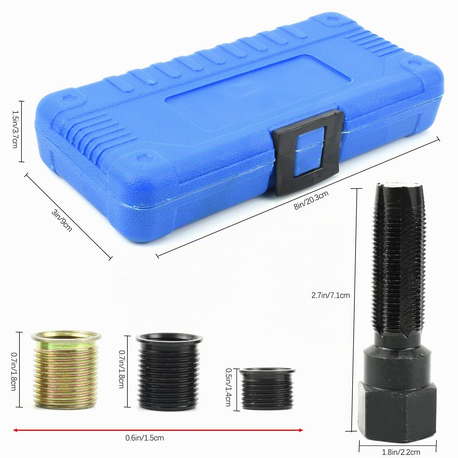 BIGP 16 Pezzi Kit di Utensili per Riparazione Filettatura Candela, M14 x 1.25 mm, Attrezzi di per la Riparazione e Ripristino di Filetti, Motore Auto Filettatura Interna Inserti per Rubinetto