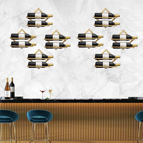 Vista 6 de AUHOKY Soporte de metal para vino montado en la pared, organizador plegable mejorado para 2 botellas de licor, colgador de exhibición de botellas