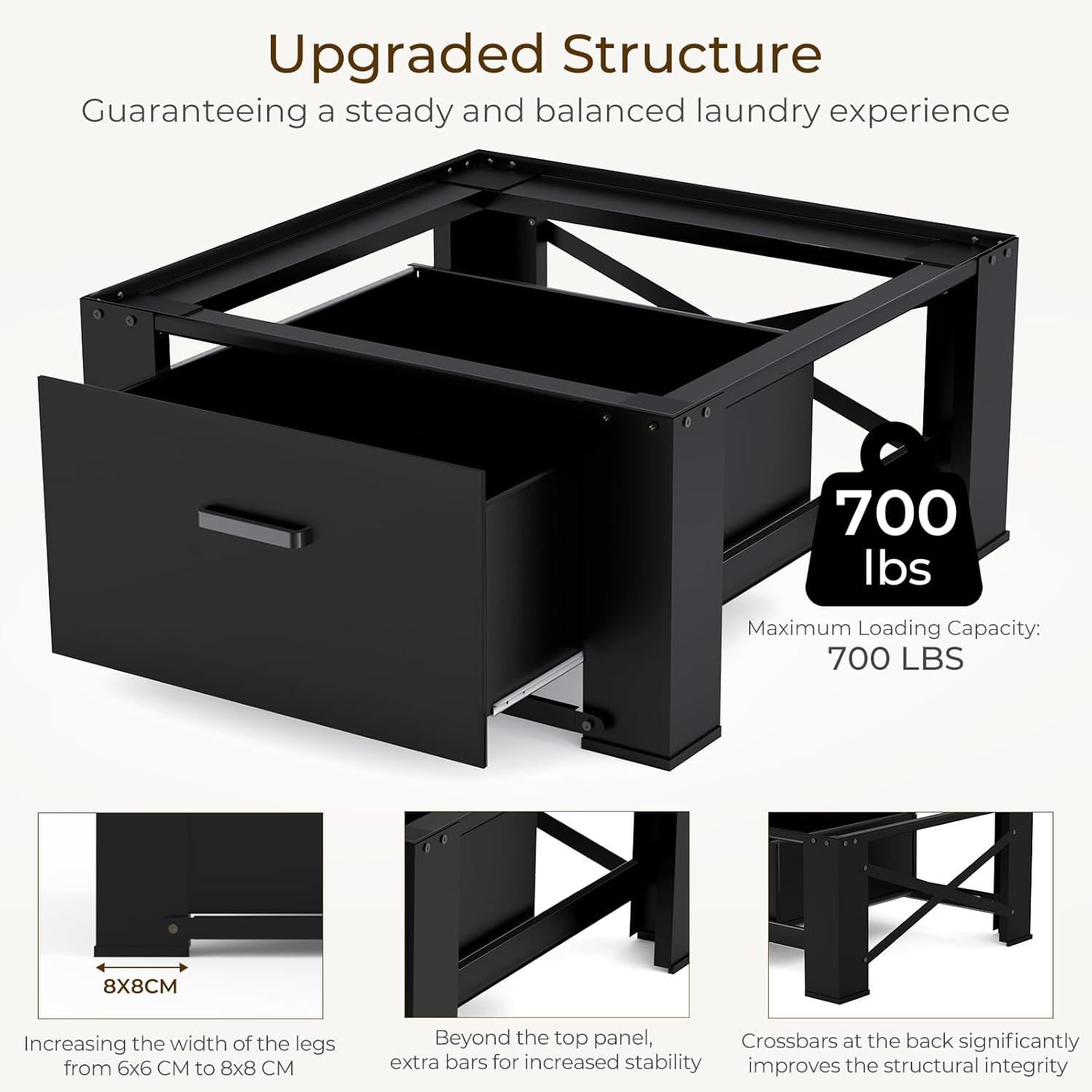 SKM Washer and Dryer Pedestal with Drawer, Laundry Pedestal for Washer and Dryer Stand, Heavy Duty Steel Washing Machine Stand Height Raiser (2, black, 28" W x 29" D x 14" H)