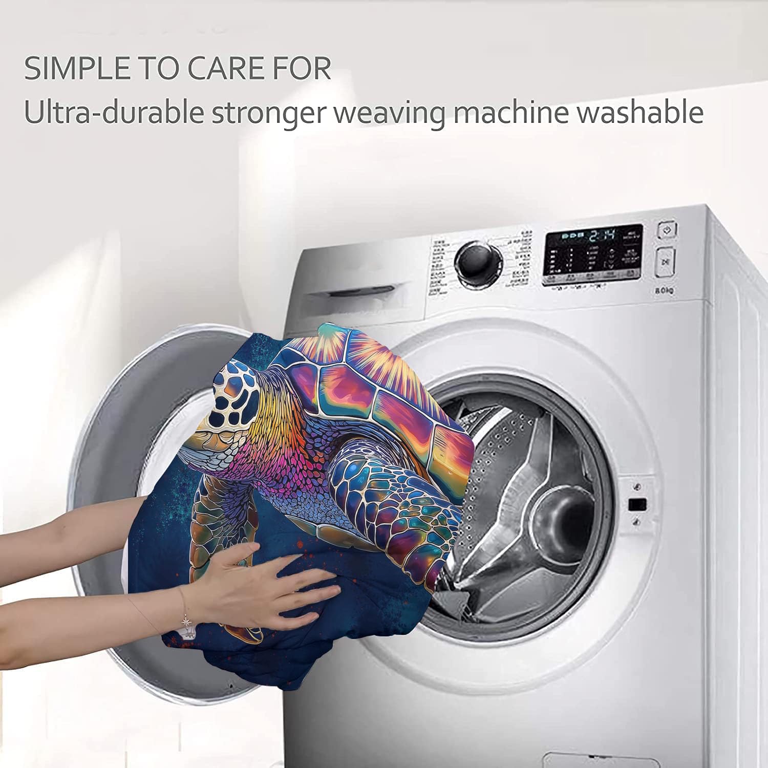 Trapunta Letto Singolo 4 Stagioni Piumone per Bambini, Tartaruga Marina Astratta Leggero Acquerello Vita Marina Set di Biancheria da Letto 140x200cm con 1 Federe,Piumino Lavabile In Lavatrice