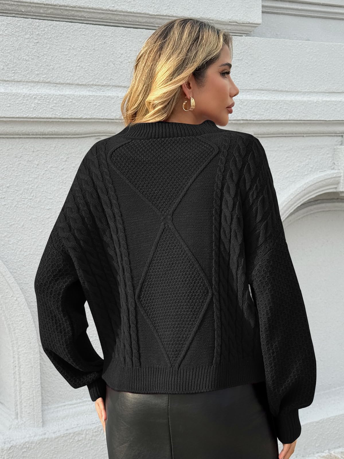 Fisoew Damski sweter oversize, okrągły dekolt, wzór warkocza, długi rękaw, sweter z dzianiny, na zimę, gruby sweter
