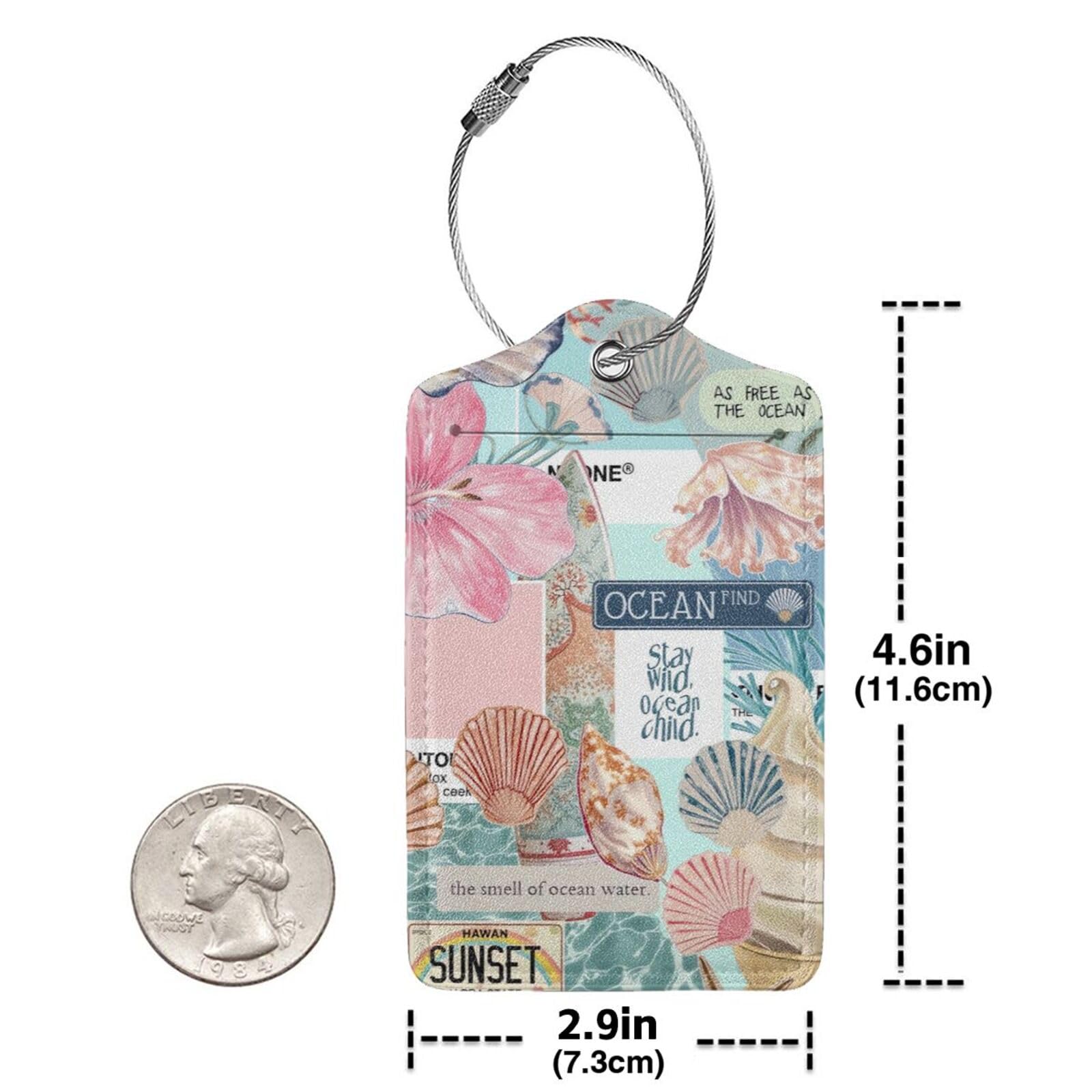 Gepäckanhänger für Koffer, PU-Leder, Taschenanhänger mit Sichtschutz, Adresskarte, Reisezubehör, Sommer, Strand, Collage, 2 Stück