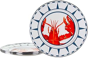 Golden Rabbit Enamelware Lobster Plates - Set of 4
