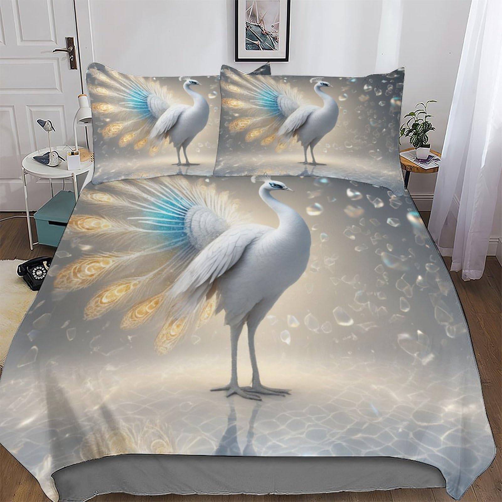 Peacock Bedding Set Duvet Cover Set 3D Comforter Cover 3 Pieces Bedspread Cover For Kids Teens Microfiber Easy Care And Super Soft Poly Cotton Quilt Cover King (220x240cm)