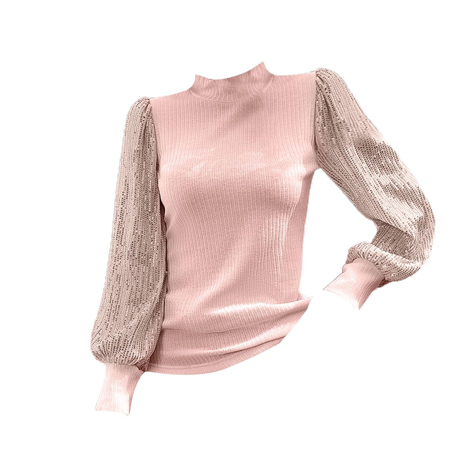 OCCOKO Suéter de Lentejuelas Empalmado, suéter de diseño para Mujer, Top cálido de otoño e Invierno