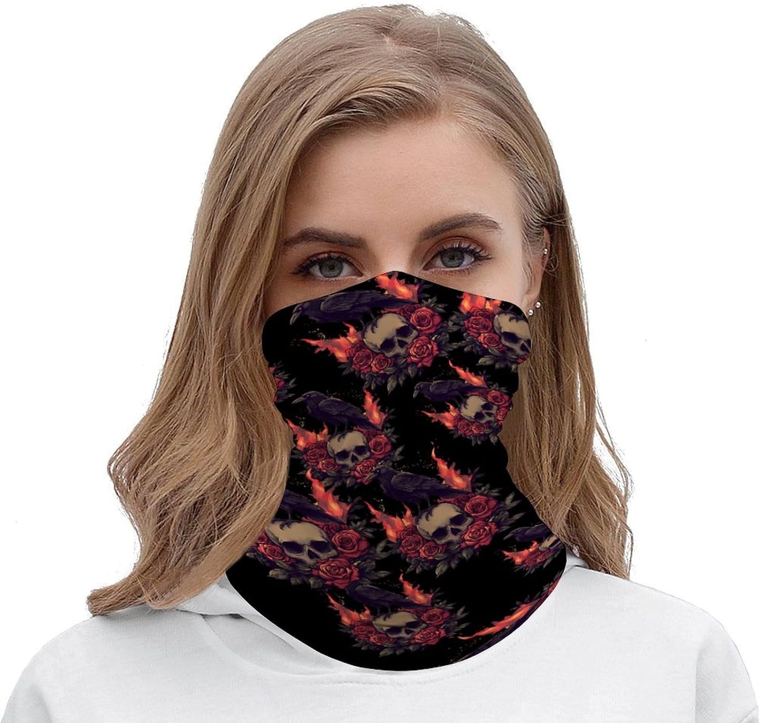Gothic Skull Black Crow Face Cover Neck Gaiters for Men Women Sun Protection Mask Scarf Hiking Bandana