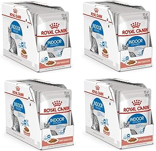 Royal Canin Indoor Sterilised in Soße | 4er Pack | 4 x 12 x 85 g | Alleinfuttermittel für ausgewachsene Katzen die im Haus Leben | Für sterilisierte Katzen | Häppchen in Soße product image