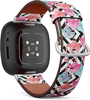 CJBROES Replacement Leather Watch Band, Compatible with Fitbit Versa 3 and Fitbit Sense of Wristband Bracelet Accessory - Trendy Summer Nature Bird