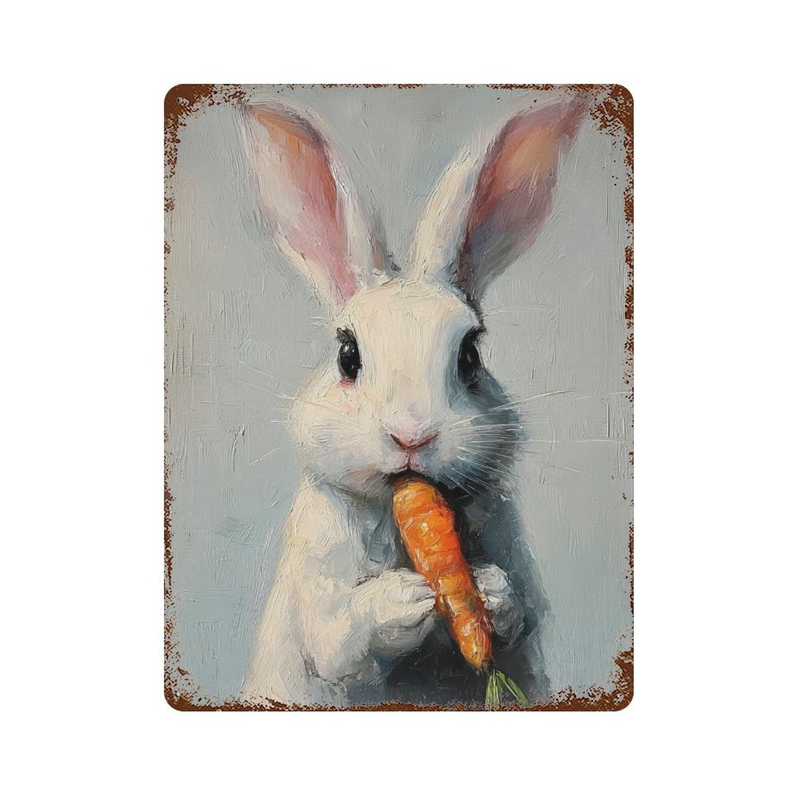 Garage Style Rabbit Eating Carrot Painting Vintage Rust Metal Sign 15.7"x11.8", Shabby Chic Decor for Bar And Workshop