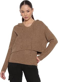 SHOWOFFFF Edition Women's Ribbed Brown V-Neck Sleeveless Knitted Tank Top with Sweater -CHN-7716_Brown-P Price In India