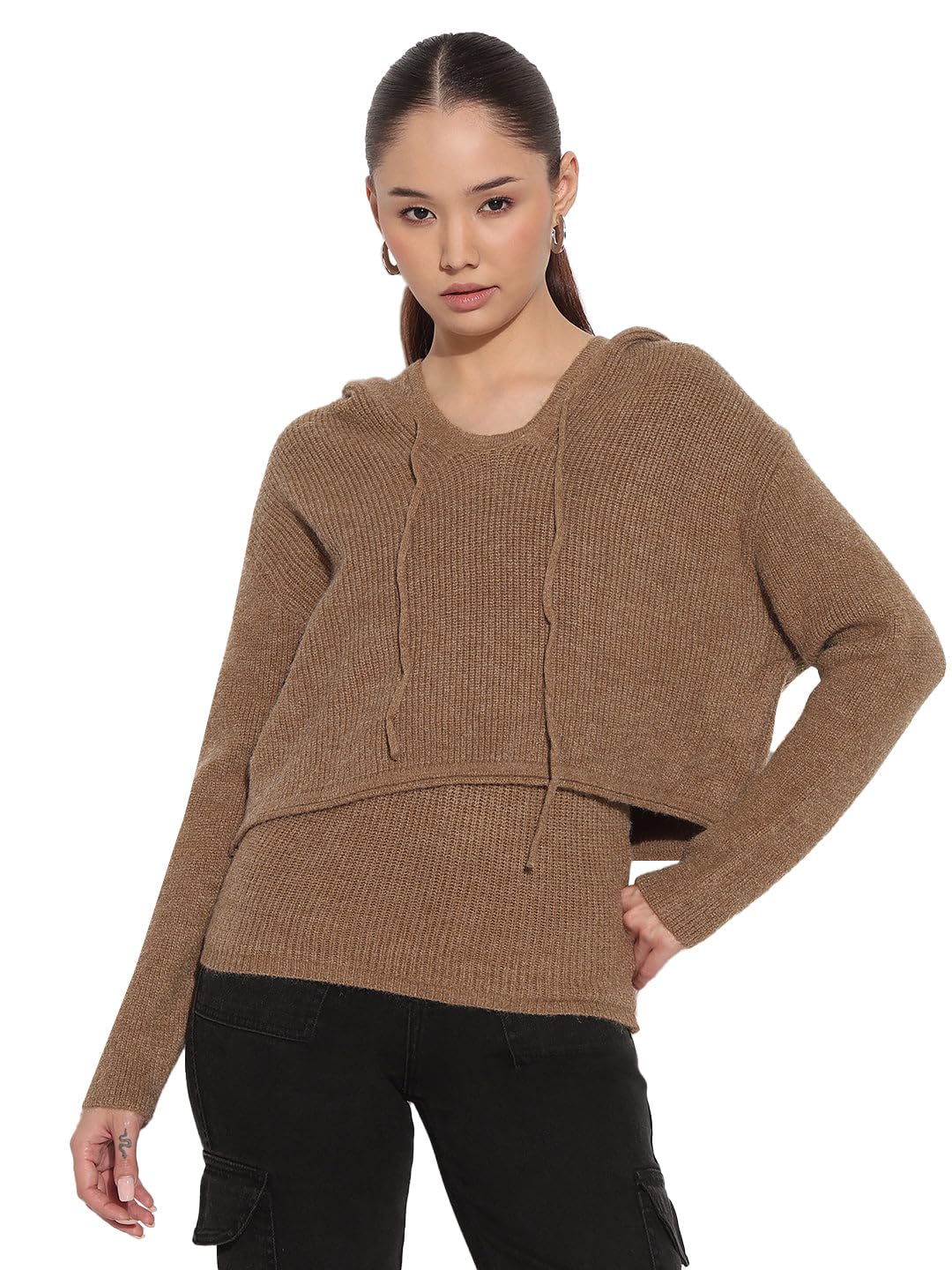 SHOWOFFFF Edition Women's Ribbed Brown V-Neck Sleeveless Knitted Tank Top with Sweater -CHN-7716_Brown-P - Review, Price and Buying Guide