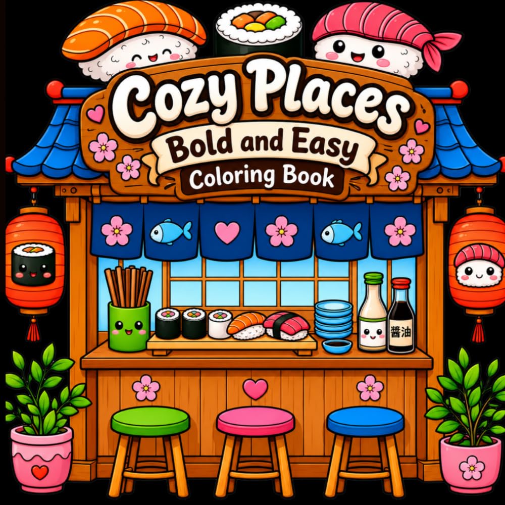 Bold and Easy Cozy Places Coloring Book: Cute Relaxing Scenes of Cozy Rooms, Charming Cottages, Peaceful Cafés, and Comforting Spaces to Color.