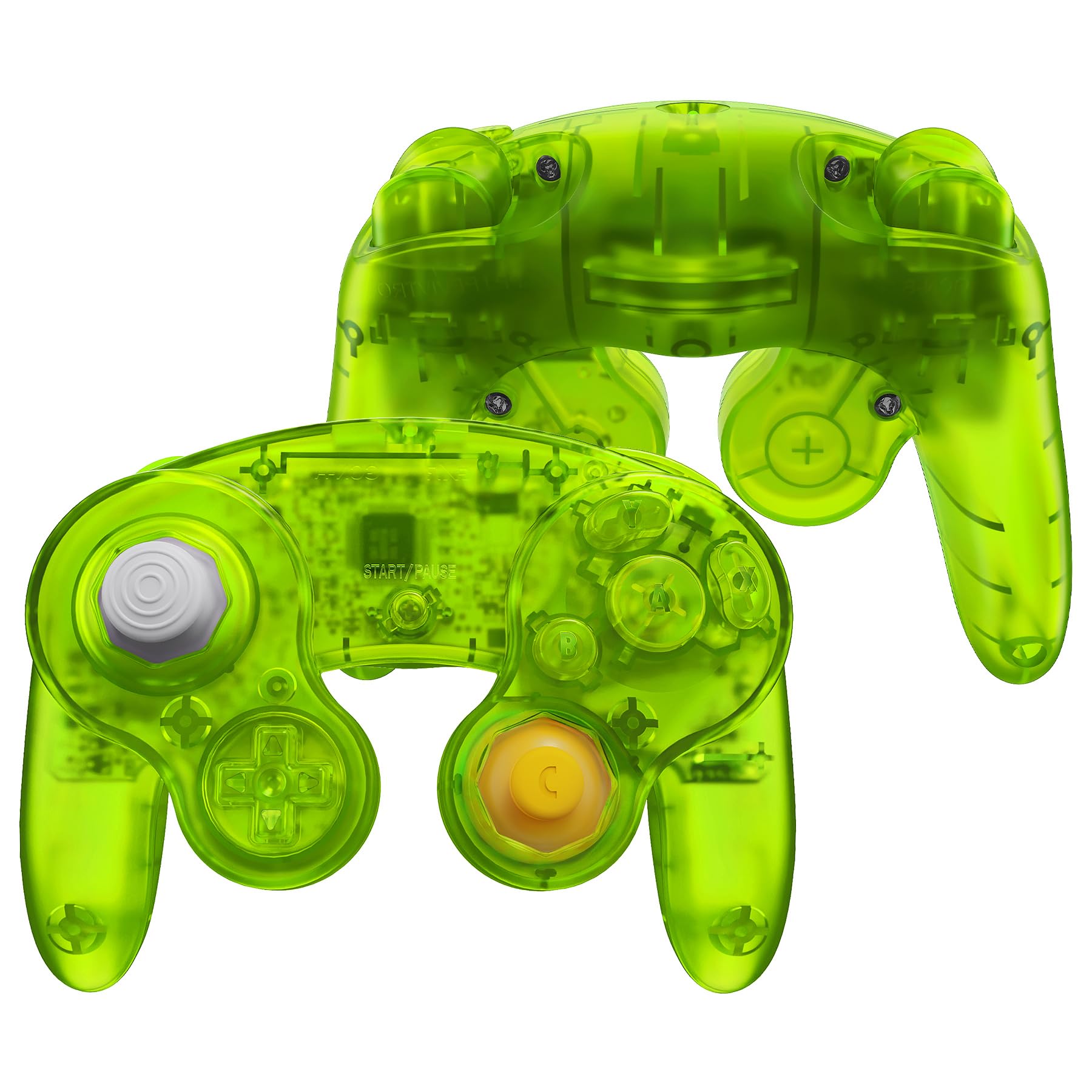 eXtremeRate Coque pour Nintendo Gamecube Manette, Coque de Remplacement Série Transparente avec Boutons pour Nintendo Gamecube, Manette Pas Incluse, Vert Citron Clair