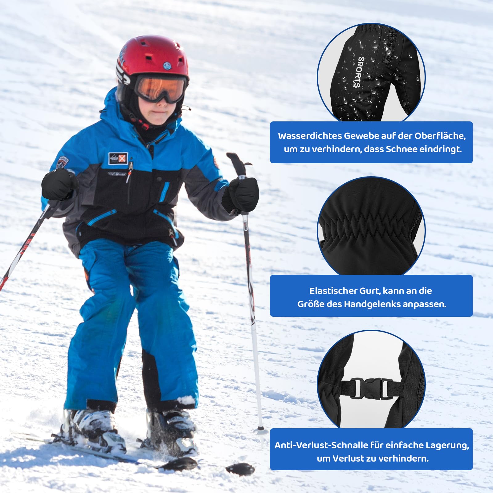 Enfants Gants de Ski Gants d'hiver imperméables et Coupe-Vent Gants de Sport Chauds Gants de Snowboard pour Sports de Plein air en Hiver Gants de vélo Gants Chauds pour 2-7 Ans