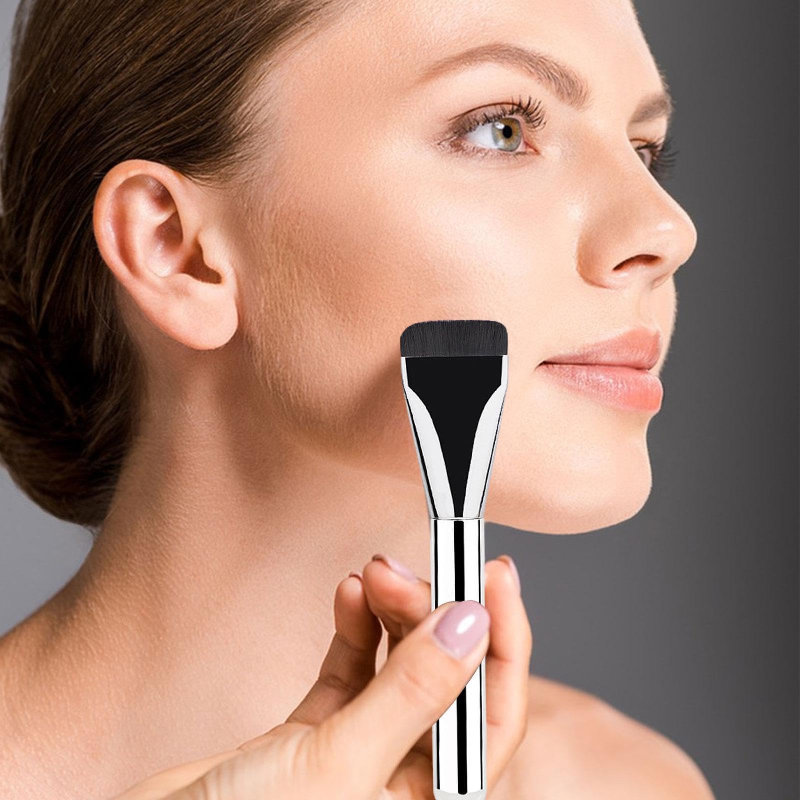 1Pcs Flat Foundation Brush For Liquid Makeup Ultra Thin Foundation Brushes Face Mask Makeup Spatula Facial For Blending, Cream, Super Flat Top Thin Traceless Foundation Makeup Tool